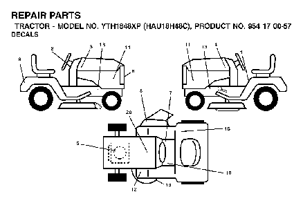 Decals Diagram and Parts List for YTH1848XP (HAU18H48C, 954170057)(2003-01) Husqvarna Lawn Tractor
