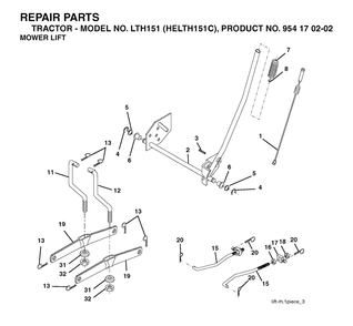 Mower Lift / Deck Lift Diagram and Parts List for LTH151 (954170202-C)(2004-09) Husqvarna Lawn Tractor