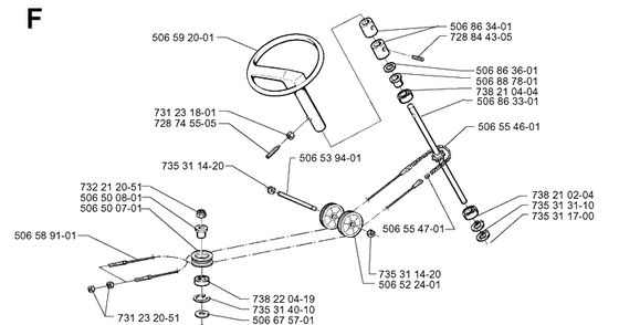 Steering Diagram and Parts List for RIDER970 1997-03 Husqvarna Lawn Mower