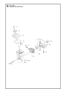 Carburetor And Air Filter Diagram and Parts List for 223R 2011 Husqvarna Brush Cutter