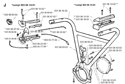 Handle Diagram and Parts List for 262XP 1993-12 Husqvarna Chainsaw