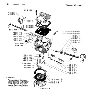 Carburetor Details Diagram and Parts List for 281 19900100001-19911400000 Husqvarna Chainsaw
