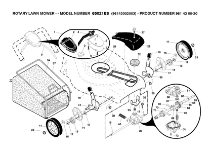 Product Complete Diagram and Parts List for 65021ES (96143002003)(2008-05) Husqvarna Lawn Mower