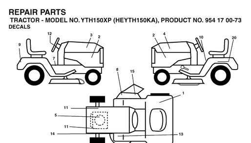 Decals Diagram and Parts List for YTH150XP (HEYTH150KA)(2003-01) Husqvarna Lawn Tractor