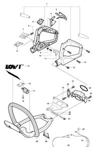 Handle And Controls Diagram and Parts List for 123HD65X 20070900001-20100600000 Husqvarna Hedge Trimmer