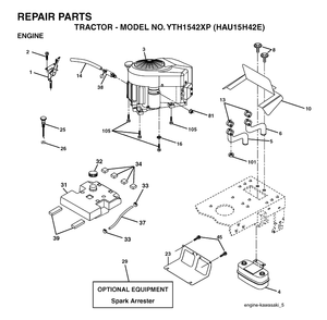 Engine Diagram and Parts List for YTH1542XP (HAU15H42E)(2004-01) Husqvarna Lawn Tractor
