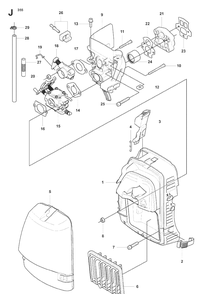 Carburetor And Air Filter Diagram and Parts List for 355FXT 20073100001-20082700000 Husqvarna Brush Cutter