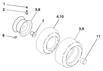 Wheels And Tires Diagram and Parts List for YTH1848XP (954567260-B)(2001-05) Husqvarna Lawn Tractor