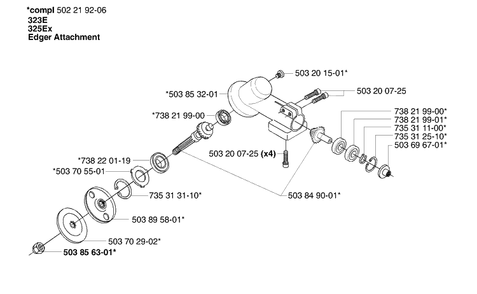 Gear Head Diagram and Parts List for 323E 2006-04 Husqvarna Edger
