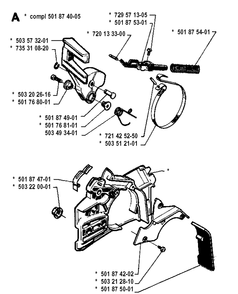 Chain Brake Diagram and Parts List for 262XP 19942300001-19960100000 Husqvarna Chainsaw