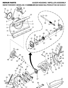 Auger Housing And Impeller Diagram and Parts List for 1130SBEOV (961930021)(2006-09) Husqvarna Snow Blower