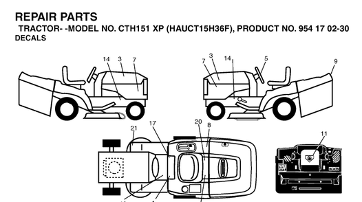 Decals Diagram and Parts List for CTH151XP (HAUCT15H36F)(2005-04) Husqvarna Lawn Tractor