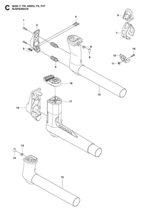 Suspension Diagram and Parts List for 345RX 20103600001-20144899999 Husqvarna Brush Cutter