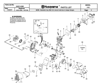 Engine Diagram and Parts List for 125C 20071300001-20082200000 Husqvarna Edger