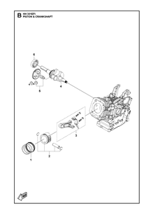 Piston And Crankshaft Diagram and Parts List for 598610301 2021-07 Husqvarna Engine