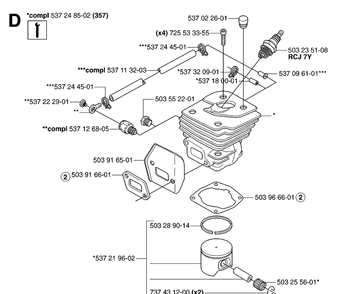 Cylinder Piston Diagram and Parts List for 359 20070900001-Current Husqvarna Chainsaw