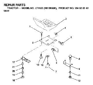 Seat Diagram and Parts List for LTH130 (HE13H36H, 954820001)(2000-02) Husqvarna Lawn Tractor