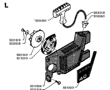 Starter Diagram and Parts List for 40 19902200001-19912200000 Husqvarna Chainsaw
