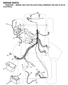 Electrical Diagram and Parts List for LTH1742-LTH1742A 2002-11 Husqvarna Lawn Tractor