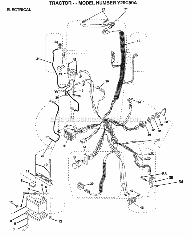 Electrical Diagram and Parts List for Y20C50A 1995 Husqvarna Lawn Tractor