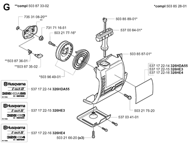 Starter Diagram and Parts List for 326HE4X 20013500001 - 20033100000 Husqvarna Hedge Trimmer
