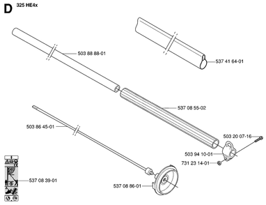 Shaft Diagram and Parts List for 325HDA55X 20053600001 - 20054000000 Husqvarna Hedge Trimmer
