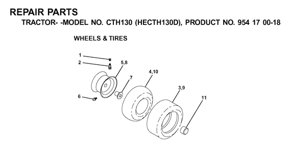 Wheels And Tires Diagram and Parts List for CTH130 (954170018-D)(2001-02) Husqvarna Lawn Tractor