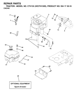 Engine And Cutting Equipment Diagram and Parts List for CTH130 (954170018-D)(2001-02) Husqvarna Lawn Tractor