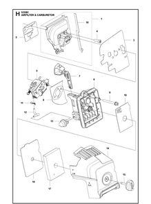 Carburetor And Air Filter Diagram and Parts List for 525BX  Husqvarna Leaf Blower / Vacuum