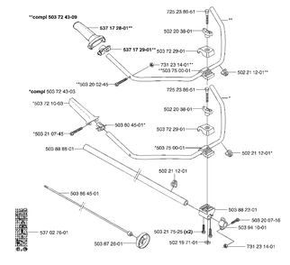 Rx Handle / Shaft Diagram and Parts List for 326L 2002-02 Husqvarna Trimmer