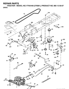 Drive Diagram and Parts List for YTH2448-279081 2005-08 Husqvarna Lawn Tractor