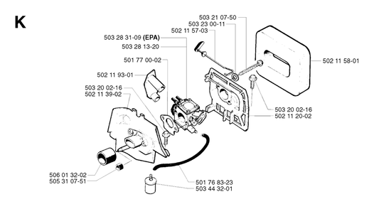 Carburetor And Air Filter Diagram and Parts List for 245RX 20023100001 & Above Husqvarna Trimmer