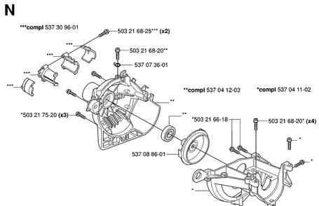 Crankcase And Clutchdrum Diagram and Parts List for 325HA110 20054000001-20040100000 Husqvarna Hedge Trimmer
