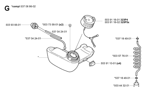 Fuel Tank Diagram and Parts List for 325P 20042300001-20062999999 Husqvarna Pole Saw