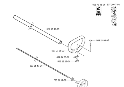 Shaft/Tube/Handle Diagram and Parts List for 223L 2005-04 Husqvarna Trimmer