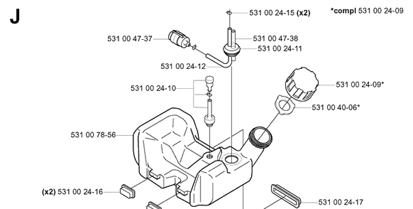 Fuel Tank Diagram and Parts List for 132R 20050100001-Current Husqvarna Brush Cutter