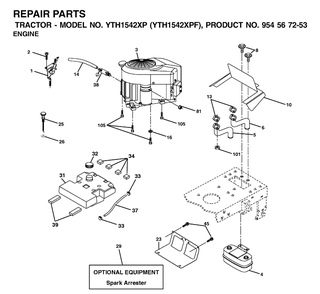 Engine Diagram and Parts List for YTH1542XP (954567253)(2002-03) Husqvarna Lawn Tractor