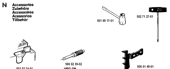 Accessories Diagram and Parts List for 45 19912200001-19952300000 Husqvarna Chainsaw