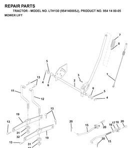 Mower Lift / Deck Lift Diagram and Parts List for LTH130 (954140005J)(1998-10) Husqvarna Lawn Tractor