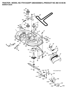 Mower Deck / Cutting Deck Diagram and Parts List for YTH1542XP (96043000601)(2006-06) Husqvarna Lawn Tractor