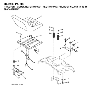 Seat Diagram and Parts List for CTH150XP (HECTH150KE)(2004-06) Husqvarna Lawn Tractor