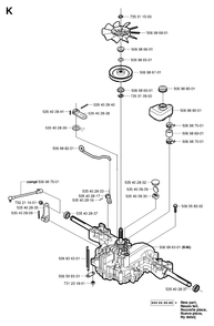 Transmission Diagram and Parts List for R15-V2 (953533701)(2006-01) Husqvarna Lawn Tractor