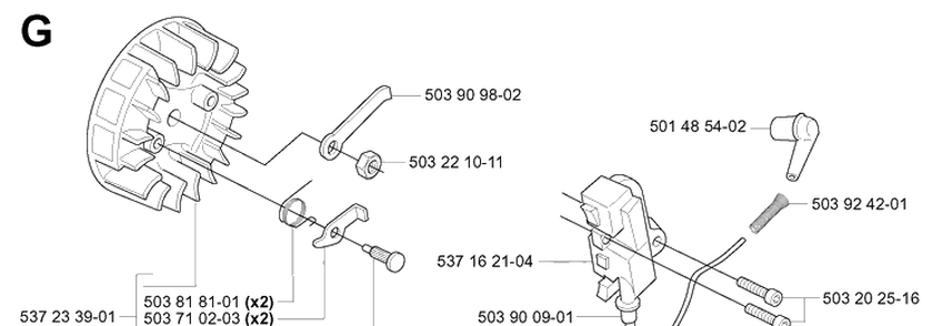 Ignition System Diagram and Parts List for 338XPT 20060100001-20063600000 Husqvarna Chainsaw