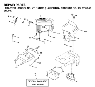 Engine Diagram and Parts List for YTH1542XP (HAU15H42B)(2003-01) Husqvarna Lawn Tractor