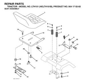 Seat Diagram and Parts List for LTH151 (954170202-B)(2004-06) Husqvarna Lawn Tractor