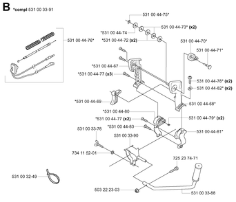 Handle and Controls Diagram and Parts List for 155B (TEX54D-EC50)(20041400001-Current)(2004) Husqvarna Leaf Blower / Vacuum