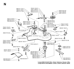 85cm Cutting Deck Diagram and Parts List for R11 1998-09 Husqvarna Lawn Tractor