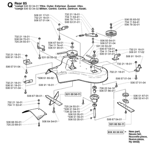 85cm Cutting Deck Diagram and Parts List for R11 2002-02 Husqvarna Lawn Tractor