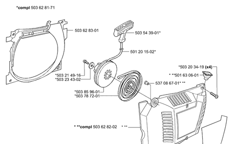Starter Diagram and Parts List for 365EPA 2003-11 Husqvarna Chainsaw