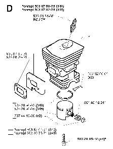 Cylinder Piston Diagram and Parts List for 345EPA 19993600001-20013500000 Husqvarna Chainsaw